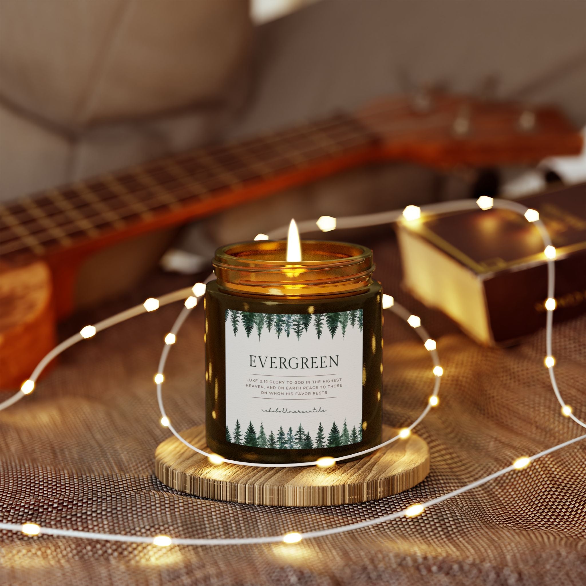 Evergreen Scented Candle - Luke 2:14 - Coconut Apricot Wax (4oz, 9oz)