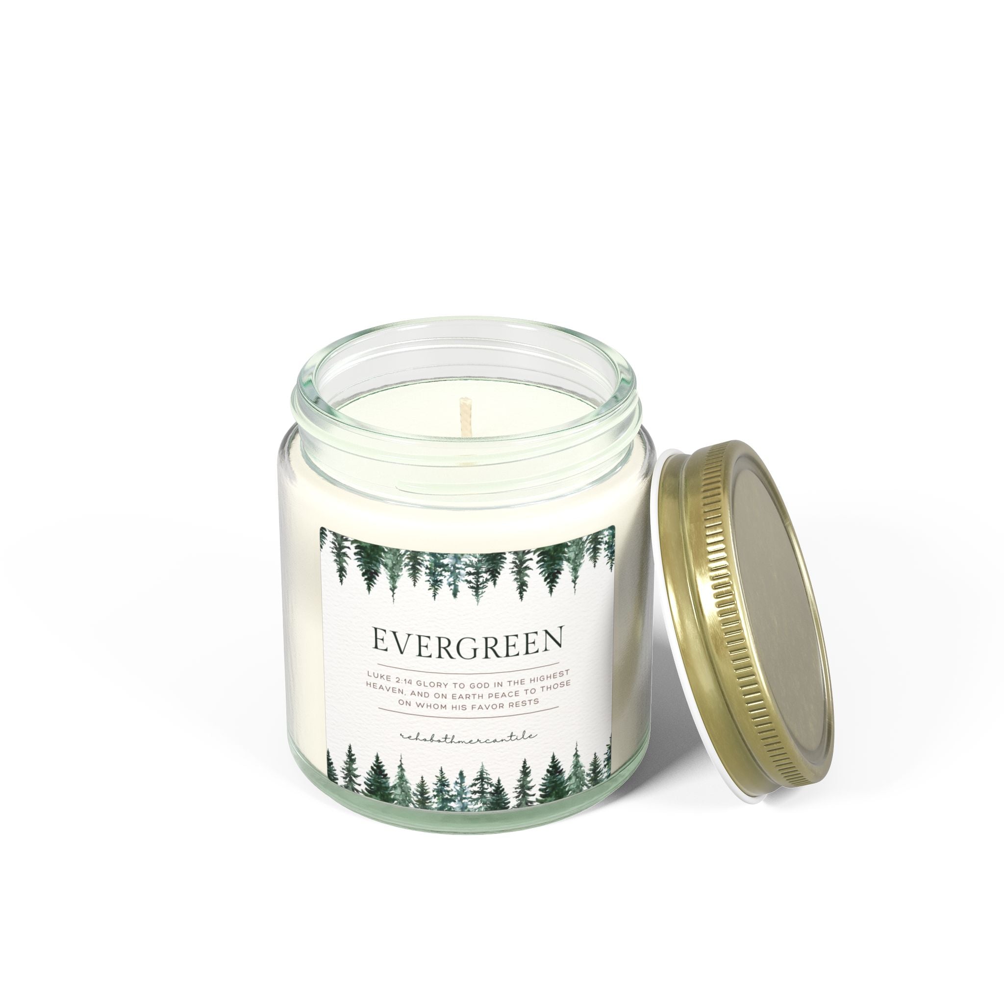 Evergreen Scented Candle - Luke 2:14 - Coconut Apricot Wax (4oz, 9oz)