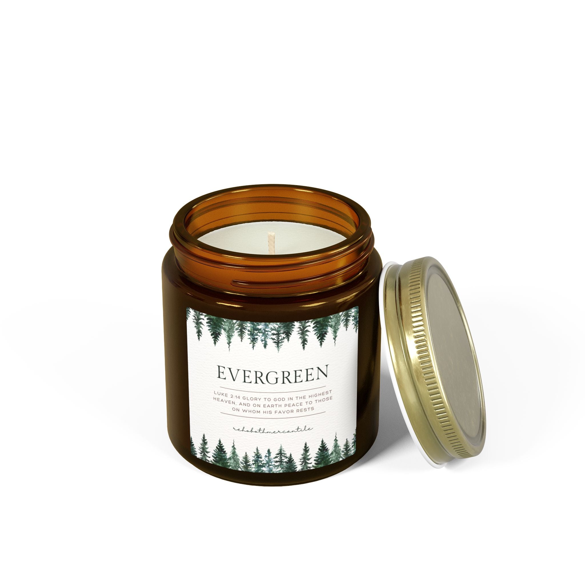 Evergreen Scented Candle - Luke 2:14 - Coconut Apricot Wax (4oz, 9oz)